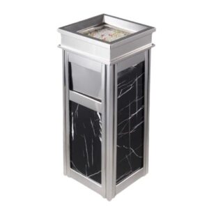 Thùng rác đá hoa cương đen inox trắng