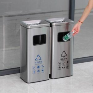 Thùng rác inox 2 ngăn có gạt tàn 6 htx thung rac inox 2 ngan co gat tan hti2n 304 32