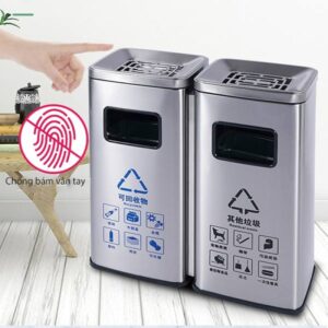 Thùng rác inox 2 ngăn có gạt tàn 8 htx thung rac inox 2 ngan co gat tan hti2n 304 34