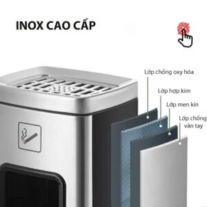Thùng rác inox 2 ngăn có gạt tàn 9 htx thung rac inox 2 ngan co gat tan hti2n 304 35