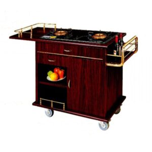 Xe đẩy bàn bếp gỗ viền inox vàng