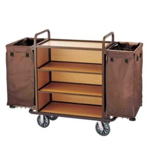 Xe đẩy dọn phòng 3 tầng ngăn gỗ