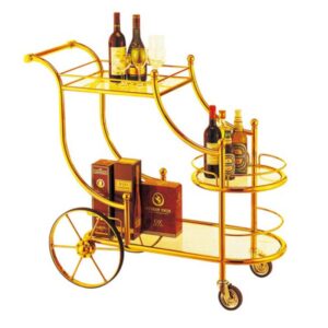 Xe đẩy phục vụ rượu inox mạ vàng
