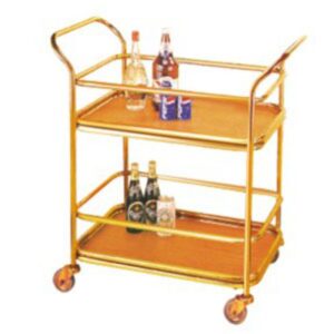 Xe phục vụ bàn 2 tầng bằng inox mạ vàng WY-58