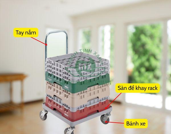 Kết cấu xe đẩy khay rack nhà hàng có tay nắm