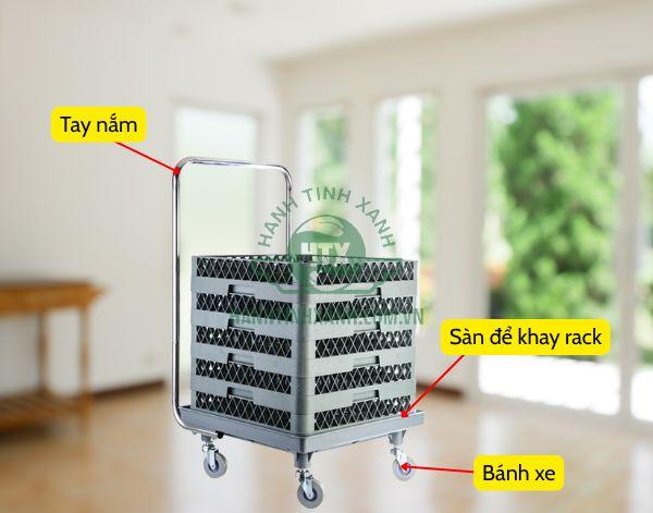Xe đẩy rack ly là gì? Hướng dẫn sử dụng xe đẩy rack ly đúng cách 7 Cấu tạo xe vận chuyển khay rack nhà hàng khá đơn giản