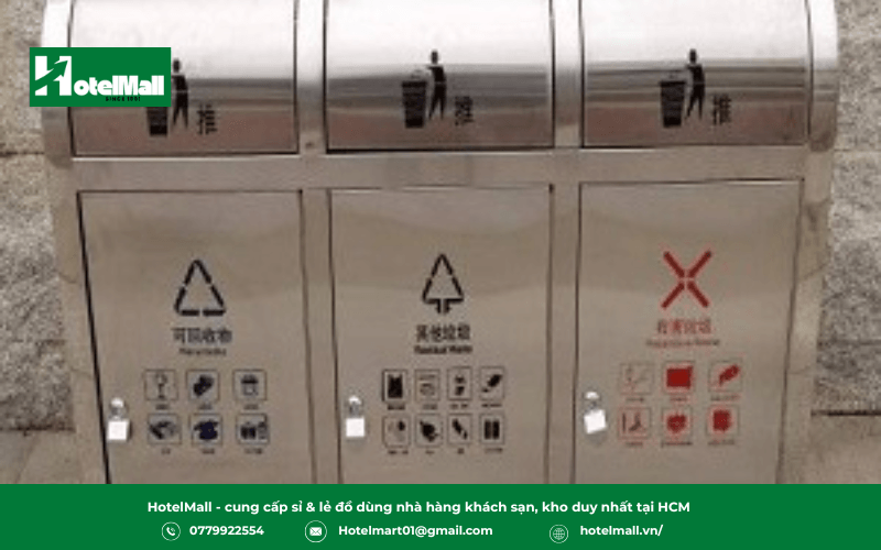Thùng rác inox 3 ngăn phân loại rác