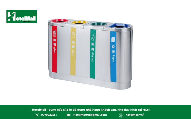 Thùng phân loại rác bằng inox 4 ngăn