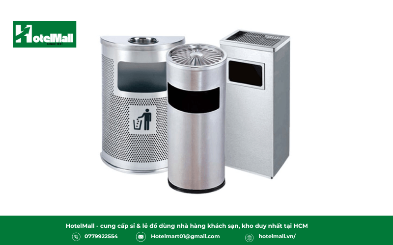 Thùng rác inox có gạt tàn (đặc trưng)