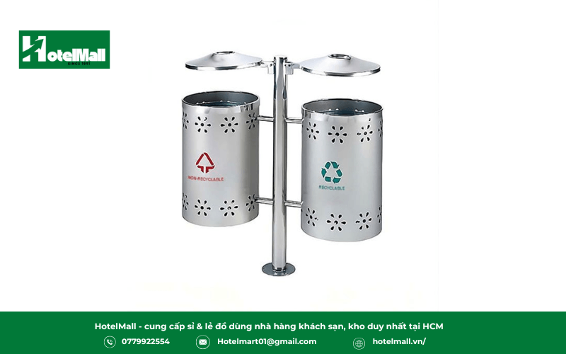 Thùng rác inox treo đôi ngoài trời