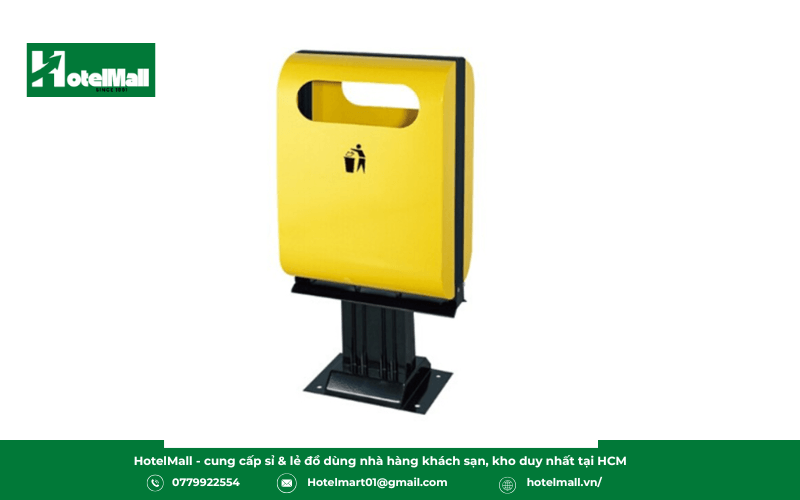 Thùng rác thép sơn đen viền vàng chữ nhật